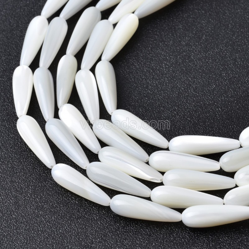 White Trochid Shell Smooth Round Teardrop Beads Strands, Approx 6x20mm, 38cm/strand
