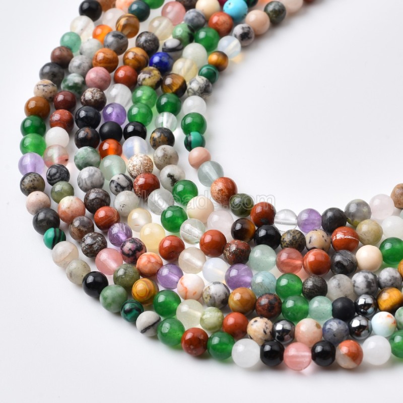 Random Multi Gemstone Smooth Round Beads Strands, Approx 4-10mm, 38cm/strand