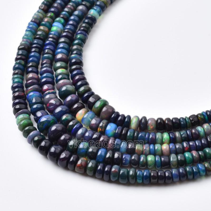 Natural Ethiopian Black Welo Opal Graduated Smooth Rondelle Beads Strands, Approx 2x3-5x6mm, 38cm/strand