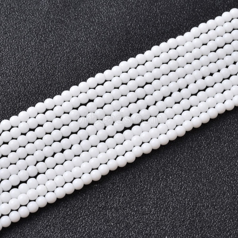 White Porcelain Smooth Round Beads Strands, Approx 2-3mm, 38cm/strand