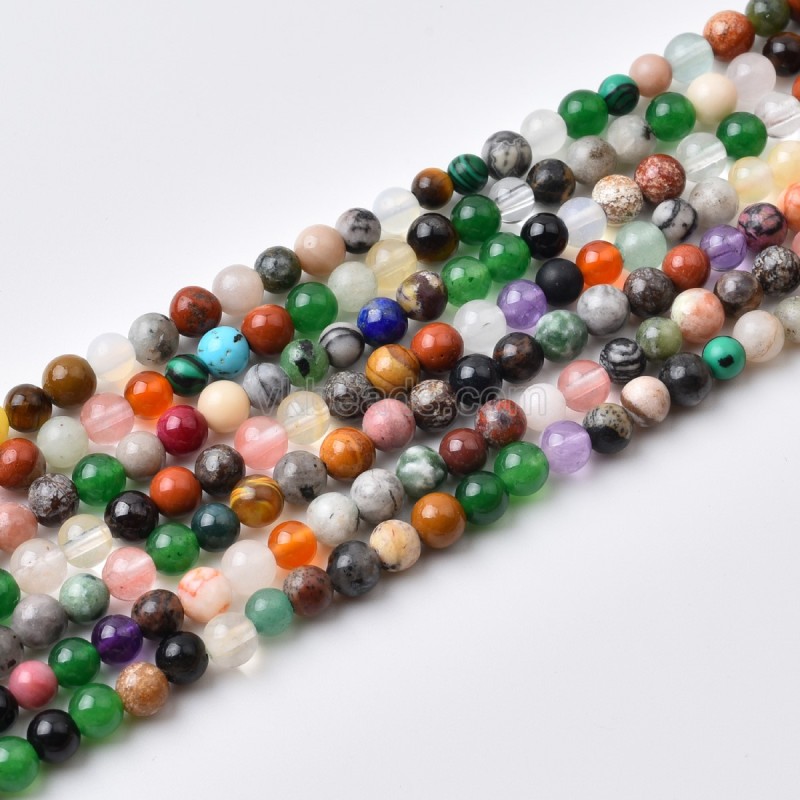 Random Multi Gemstone Smooth Round Beads Strands, Approx 4-10mm, 38cm/strand