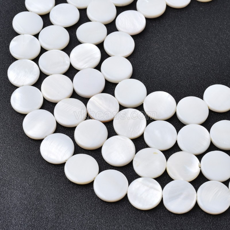 White Shell Flat Round Disc/Coin Beads Strands, Approx 14.8-15mm, 38cm/strand