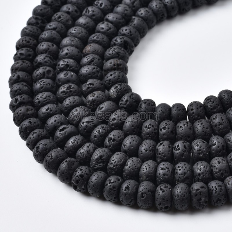 Black Lava Rock Smooth Rondelle Beads Strands, Approx 2x4-5x8mm, 38cm/strand