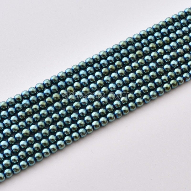 Green Color Plated Hematite Smooth Round Beads Strands, Approx 2-20mm, 38cm/strand