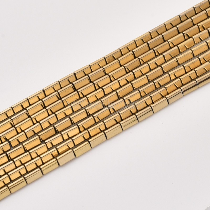 Pyrite Color Plated Hematite Triangle Tube Cylinder Beads Strands, Approx 3x3-3x5mm, 38cm/strand