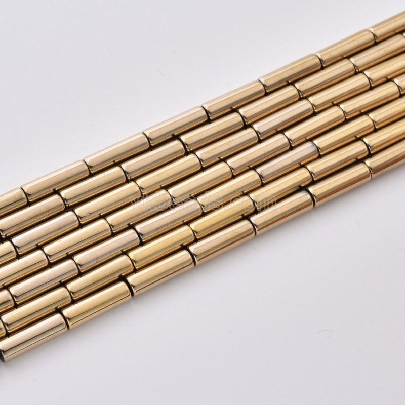 Pyrite Color Plated Hematite Tube Cylinder Beads Strands, Approx 2x4-6x8mm, 38cm/strand