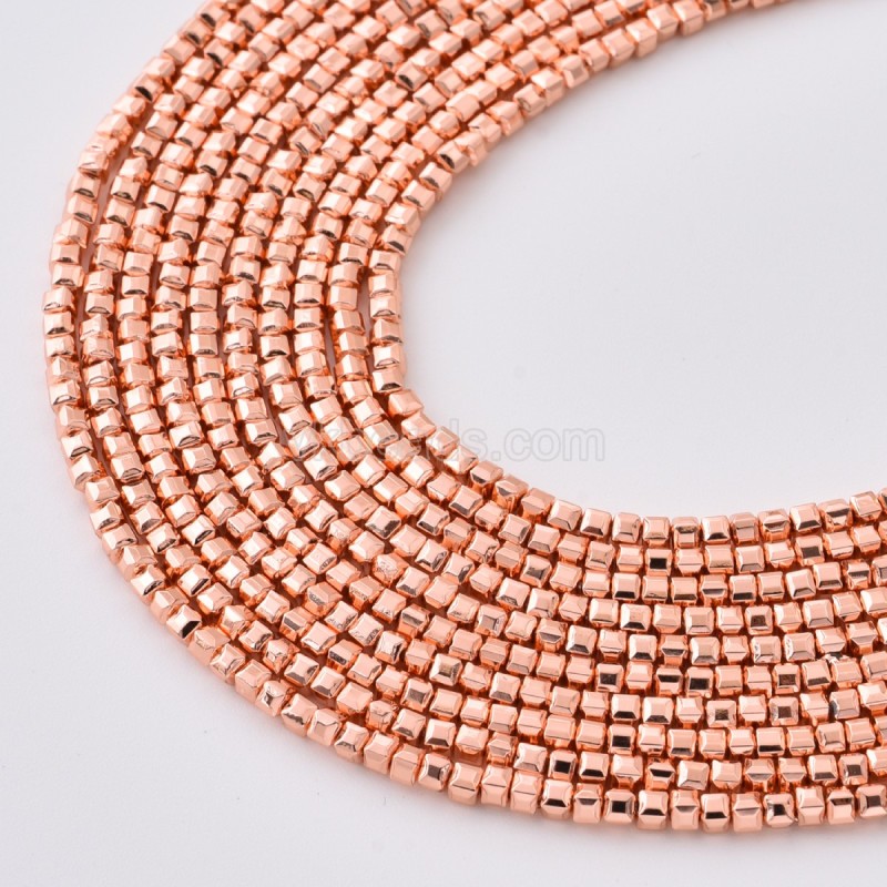 Rose Gold Color Plated Hematite Cushion Faceted Puffy Cube Beads Strands, Approx 2x2-6x6mm, 38cm/strand