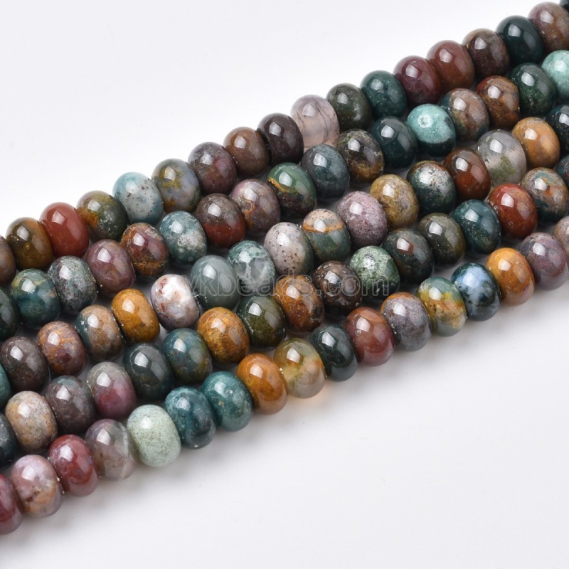 Fancy Jasper/Indian Agate Smooth Rondelle Beads Strands, Approx 2x4-5x8mm, 38cm/strand
