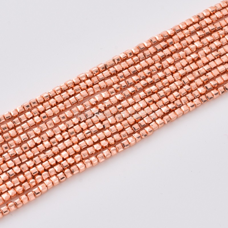 Rose Gold Color Plated Hematite Cushion Faceted Puffy Cube Beads Strands, Approx 2x2-6x6mm, 38cm/strand