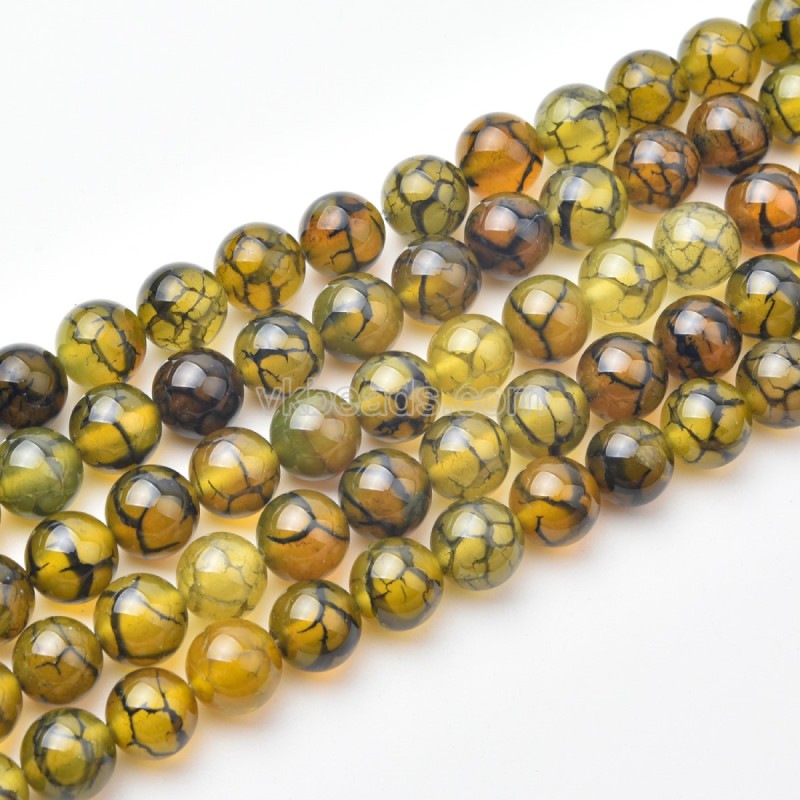 Olive Green Dragon Vein Agate Smooth Round Beads Strands, Approx 6-12mm, Approx 38cm/strand