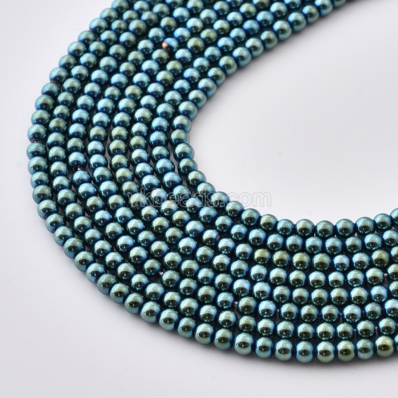 Green Color Plated Hematite Smooth Round Beads Strands, Approx 2-20mm, 38cm/strand