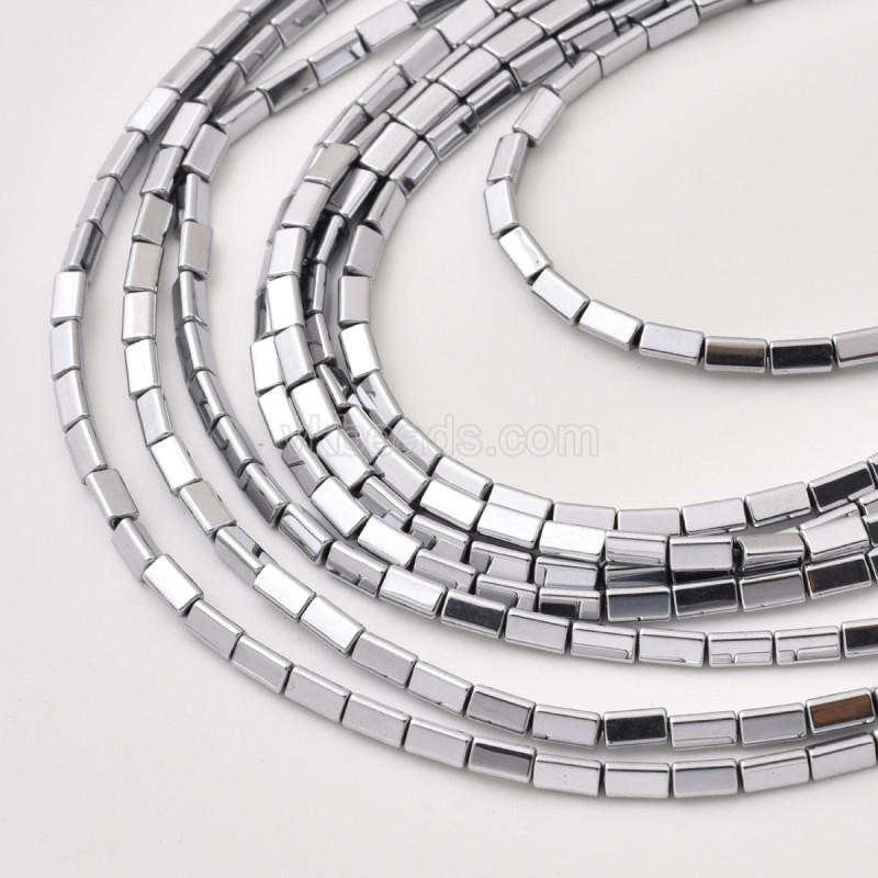 Silver Color Plated Hematite Triangle Tube Cylinder Beads Strands, Approx 3x3-3x5mm, 38cm/strand