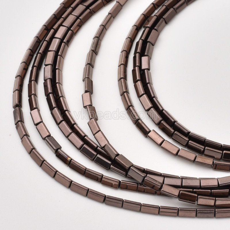 Brown Color Plated Hematite Triangle Tube Cylinder Beads Strands, Approx 3x3-3x5mm, 38cm/strand