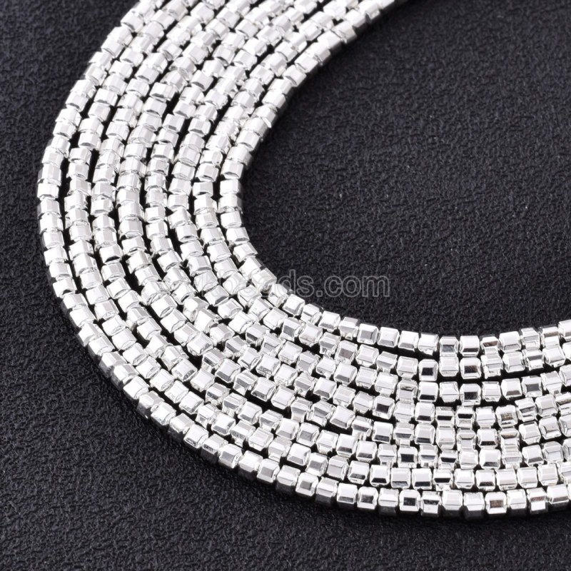 Bright Silver Color Plated Hematite Cushion Faceted Puffy Cube Beads Strands, Approx 2x2-6x6mm, 38cm/strand