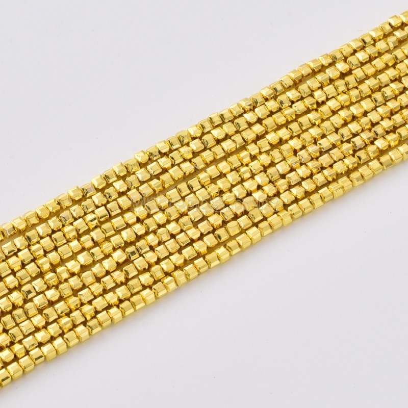 Bright Gold Color Plated Hematite Cushion Faceted Puffy Cube Beads Strands, Approx 2x2-6x6mm, 38cm/strand