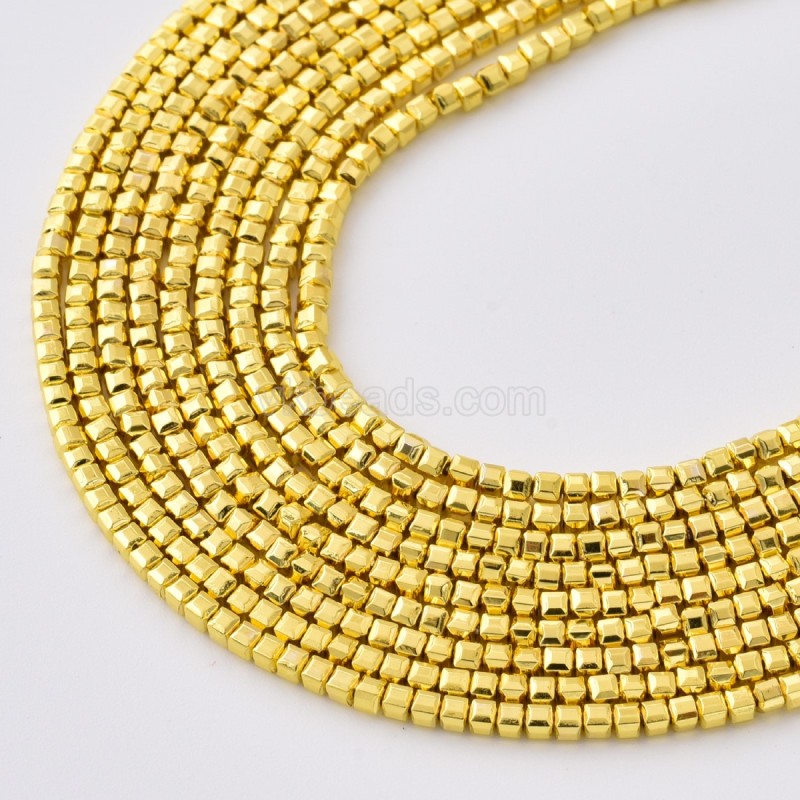 Bright Gold Color Plated Hematite Cushion Faceted Puffy Cube Beads Strands, Approx 2x2-6x6mm, 38cm/strand