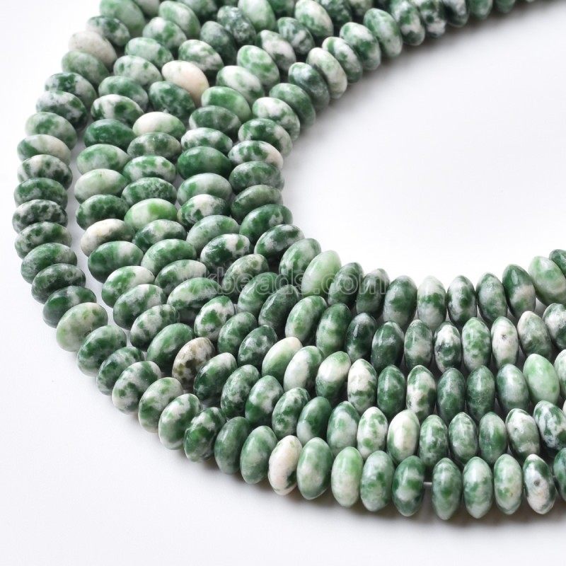 Green Spot Jasper Smooth Saucer Beads Strands, Approx 3x6mm, 38cm/strand