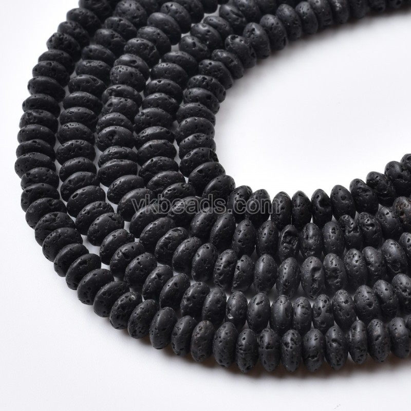Black Lava Rock Smooth Saucer Beads Strands, Approx 3x6mm, 38cm/strand