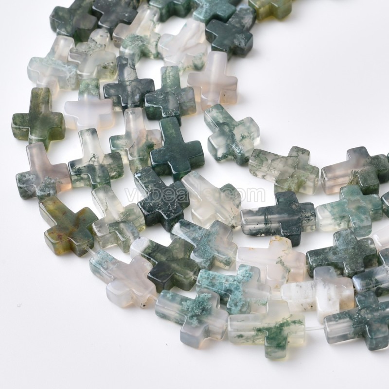 Moss Agate Vertically Drilled Flat Cross Beads Strands, Approx 10x14mm, 38cm/strand