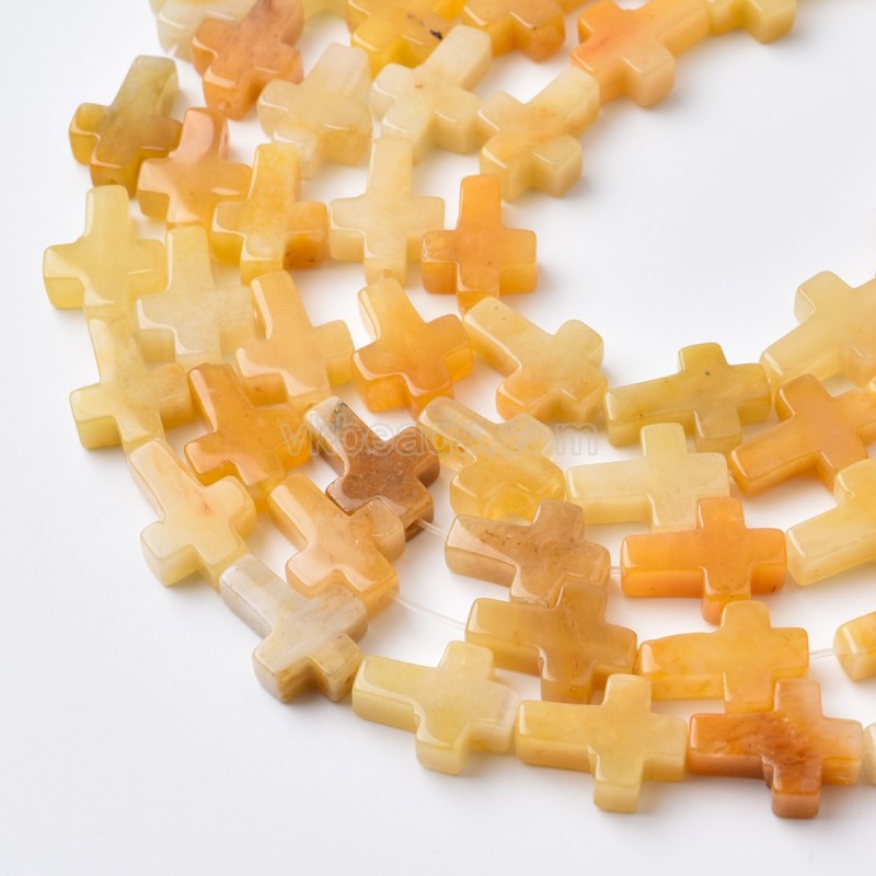 Yellow Quartzite Jade Vertically Drilled Flat Cross Beads Strands, Approx 10x14mm, 38cm/strand