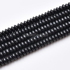 Synthetic Black Stone Smooth Saucer Beads Strands, Approx 3x6mm, 38cm/strand