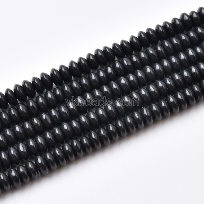 Synthetic Black Stone Smooth Saucer Beads Strands, Approx 3x6mm, 38cm/strand