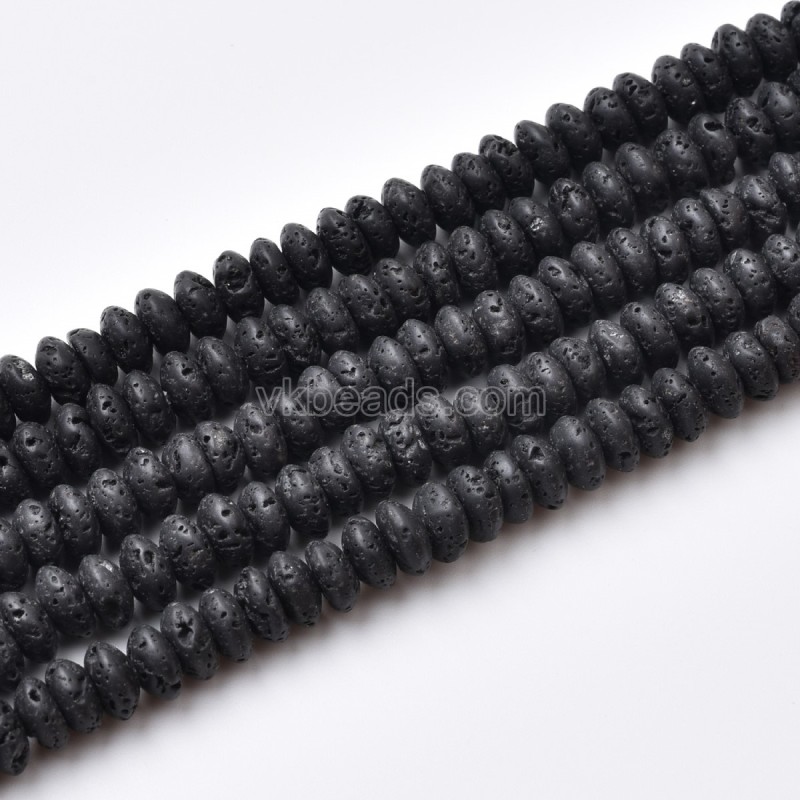 Black Lava Rock Smooth Saucer Beads Strands, Approx 3x6mm, 38cm/strand