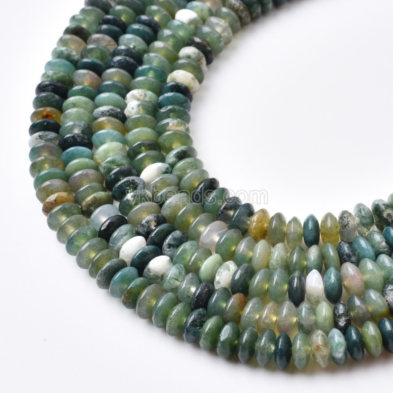 Moss Agate Smooth Saucer Beads Strands, Approx 3x6mm, 38cm/strand