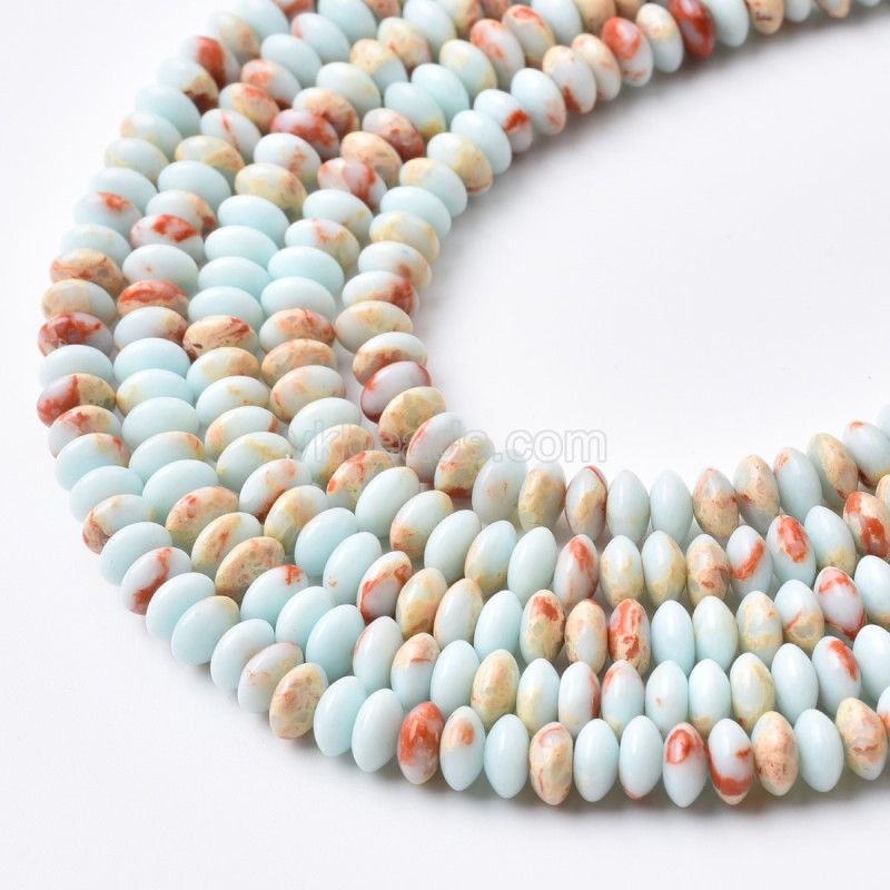 Synthetic Aqua Terra Jasper Smooth Saucer Beads Strands, Approx 3x6mm, 38cm/strand