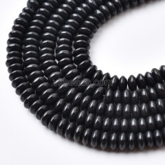 Synthetic Black Stone Smooth Saucer Beads Strands, Approx 3x6mm, 38cm/strand