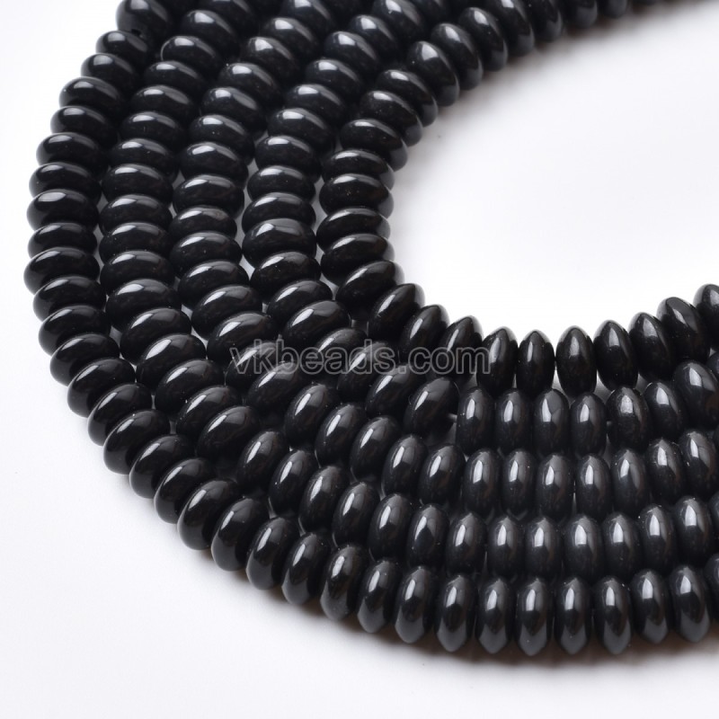Synthetic Black Stone Smooth Saucer Beads Strands, Approx 3x6mm, 38cm/strand