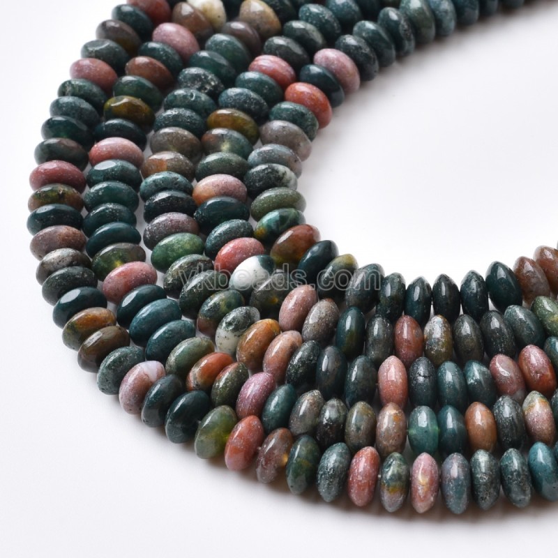 Fancy Jasper/Indian Agate Smooth Saucer Beads Strands, Approx 3x6mm, 38cm/strand