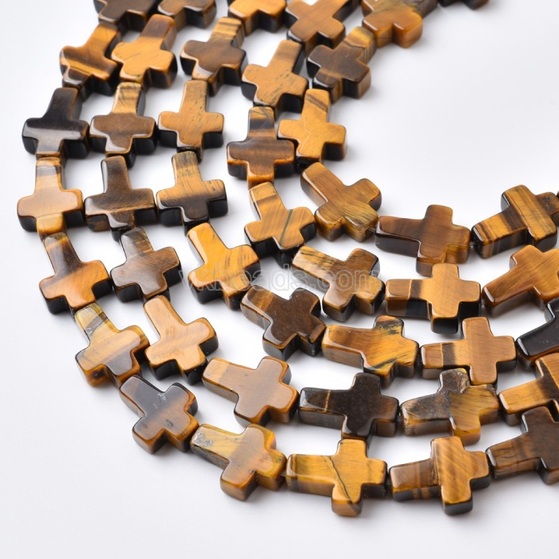 Yellow Tiger Eye Vertically Drilled Flat Cross Beads Strands, Approx 10x14mm, 38cm/strand