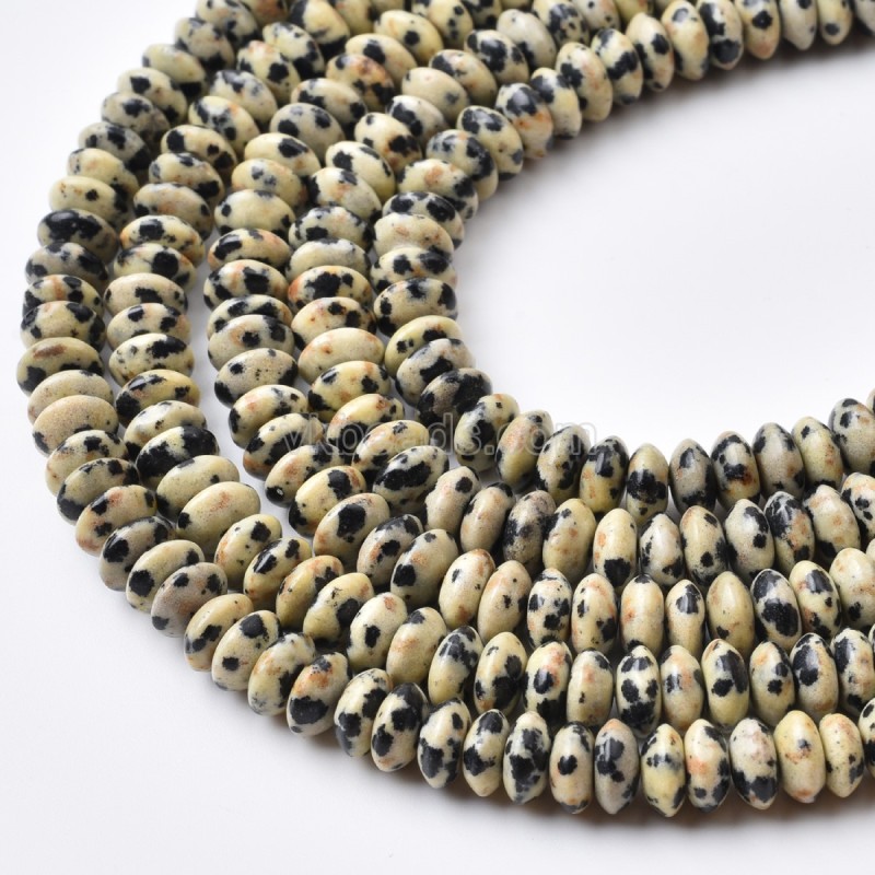 Dalmatian Jasper Smooth Saucer Beads Strands, Approx 3x6mm, 38cm/strand