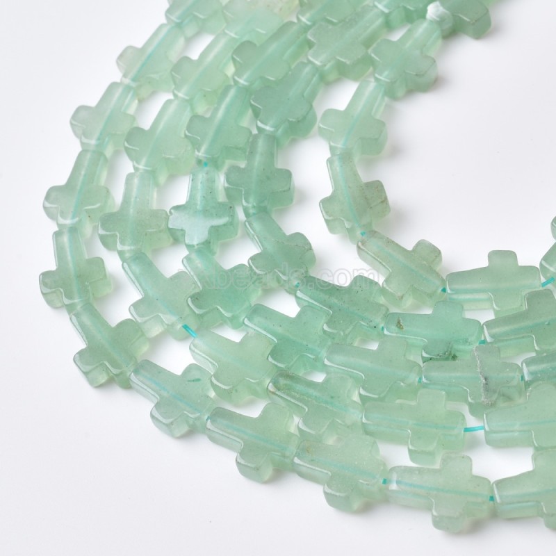 Green Aventurine Vertically Drilled Flat Cross Beads Strands, Approx 10x14mm, 38cm/strand