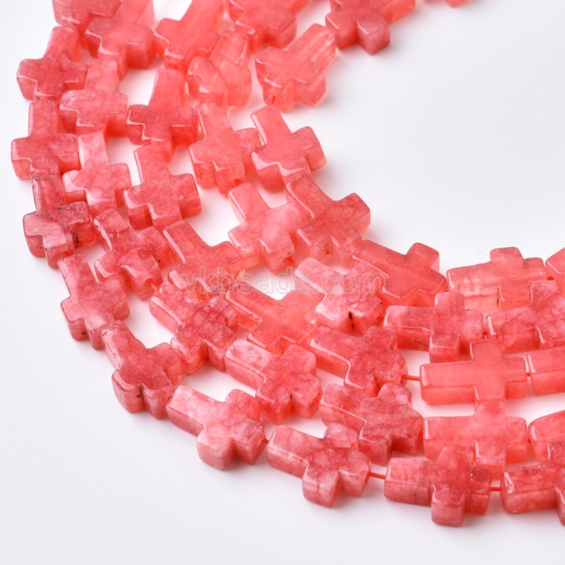 Dyed Red Jade Vertically Drilled Flat Cross Beads Strands, Approx 10x14mm, 38cm/strand