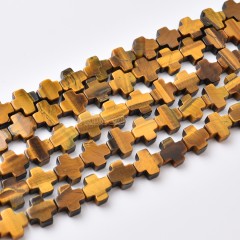 Yellow Tiger Eye Vertically Drilled Flat Cross Beads Strands, Approx 10x10mm, 38cm/strand