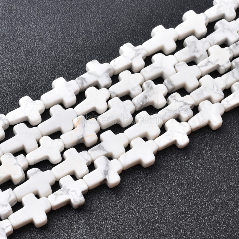 Howlite Vertically Drilled Flat Cross Beads Strands, Approx 10x14mm, 38cm/strand