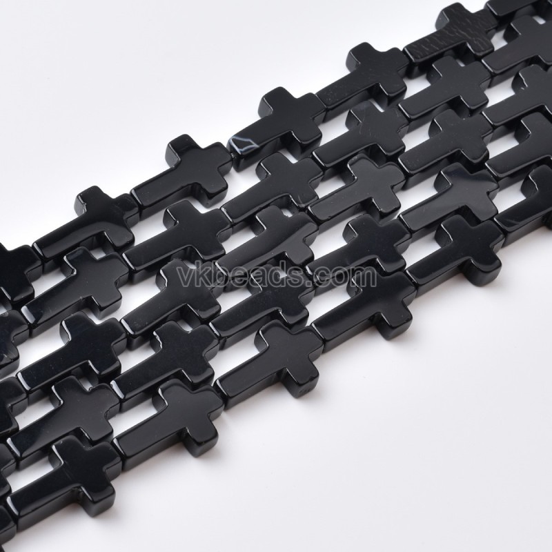 Black Agate Vertically Drilled Flat Cross Beads Strands, Approx 12x20mm, 38cm/strand