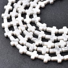 Howlite Vertically Drilled Flat Cross Beads Strands, Approx 10x14mm, 38cm/strand