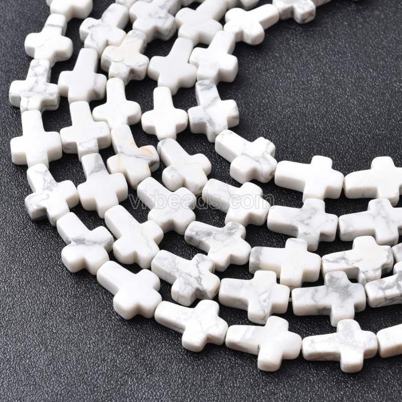 Howlite Vertically Drilled Flat Cross Beads Strands, Approx 10x14mm, 38cm/strand