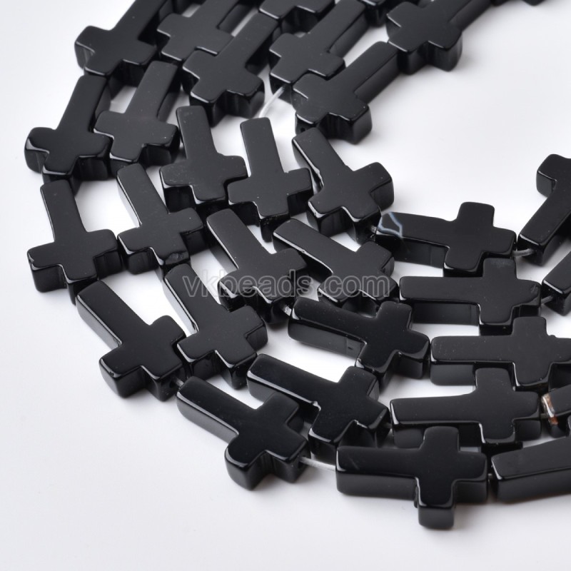 Black Agate Vertically Drilled Flat Cross Beads Strands, Approx 12x20mm, 38cm/strand