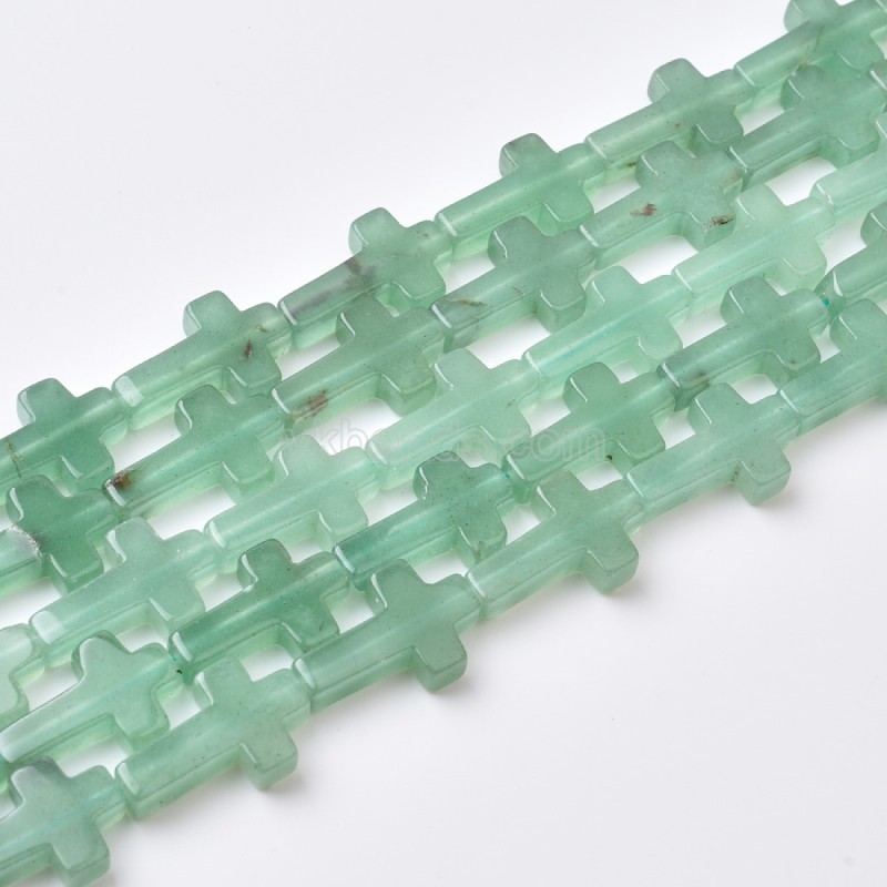 Green Aventurine Vertically Drilled Flat Cross Beads Strands, Approx 12x20mm, 38cm/strand