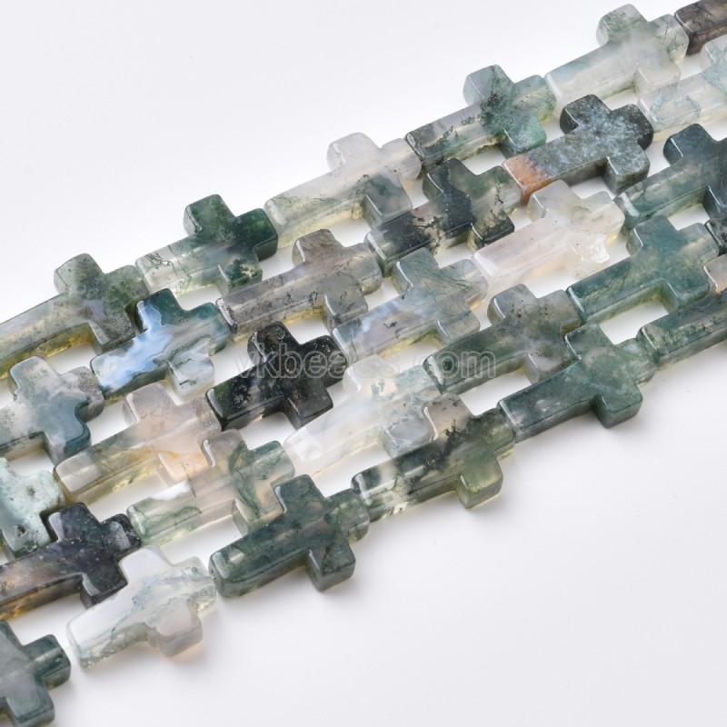 Moss Agate Vertically Drilled Flat Cross Beads Strands, Approx 12x20mm, 38cm/strand