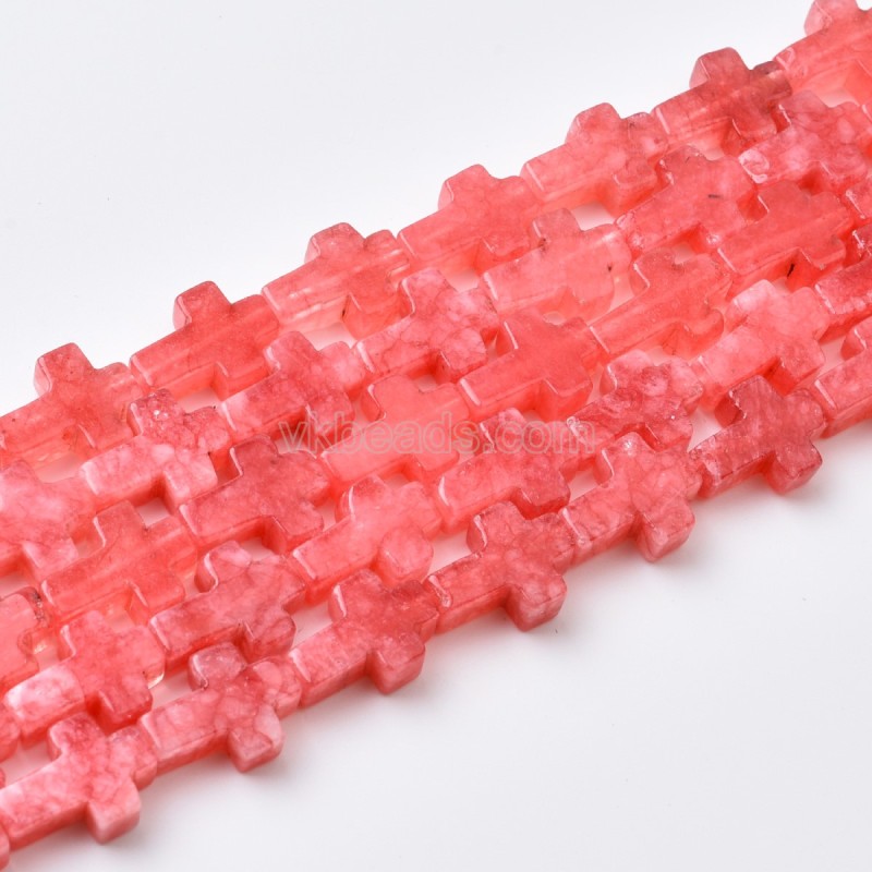 Dyed Red Jade Vertically Drilled Flat Cross Beads Strands, Approx 10x14mm, 38cm/strand