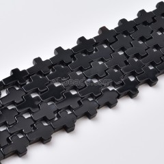 Black Agate Vertically Drilled Flat Cross Beads Strands, Approx 10x14mm, 38cm/strand