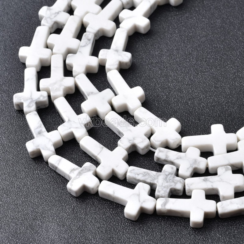 Howlite Vertically Drilled Flat Cross Beads Strands, Approx 12x20mm, 38cm/strand
