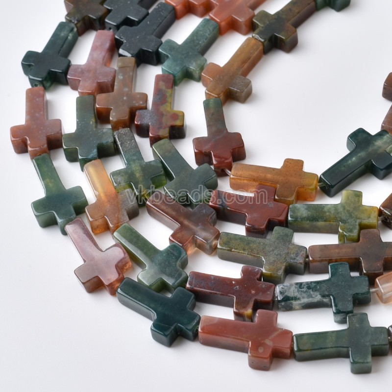 Fancy Jasper/Indian Agate Vertically Drilled Flat Cross Beads Strands, Approx 12x20mm, 38cm/strand