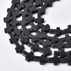 Black Agate Vertically Drilled Flat Cross Beads Strands, Approx 10x14mm, 38cm/strand