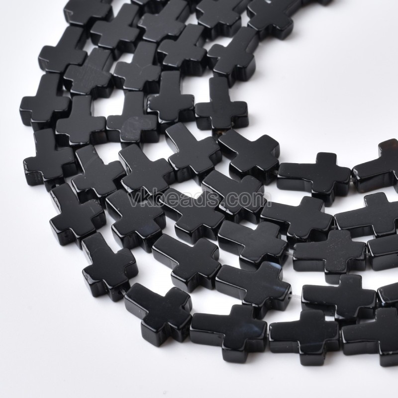 Black Agate Vertically Drilled Flat Cross Beads Strands, Approx 10x14mm, 38cm/strand